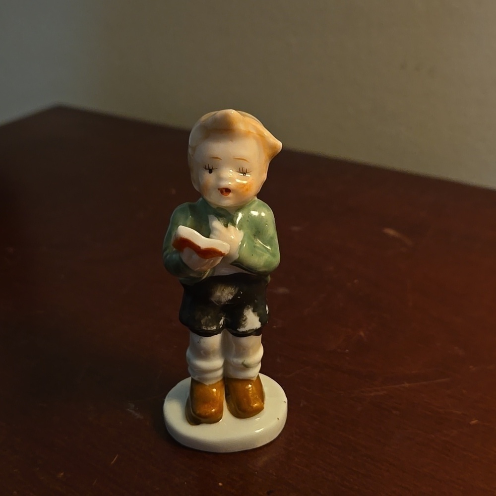 Red Letter Occupied Japan Porcelain Boy Figurine 3 inches tall